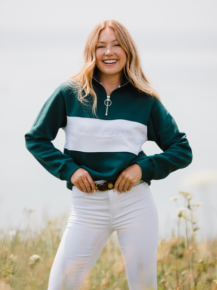 Cliff Road Unisex Quarter Zip - Green - Beaumont &amp; Bear