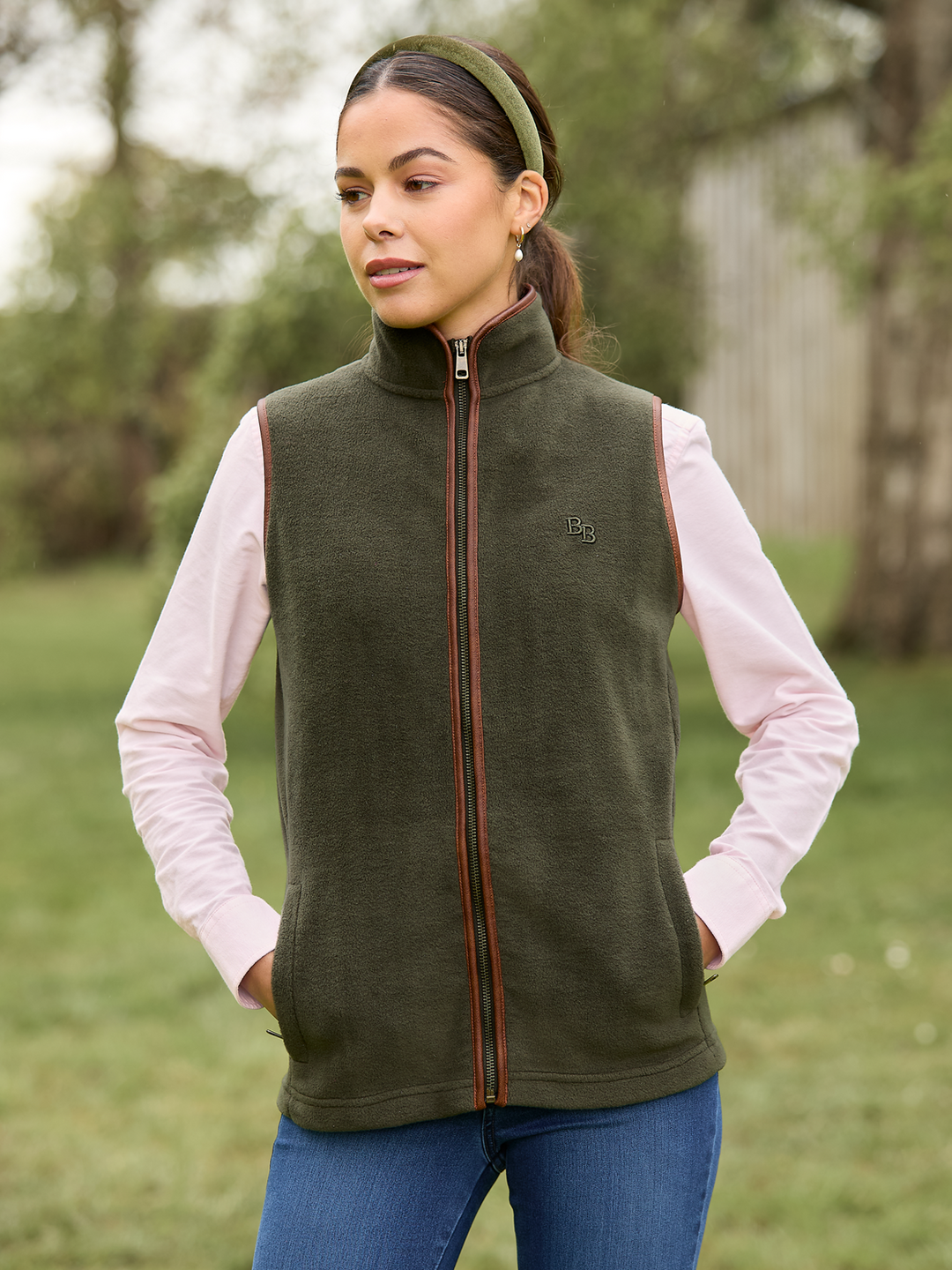Clothing Women's Fleece Gilet With Leather Trim Holland