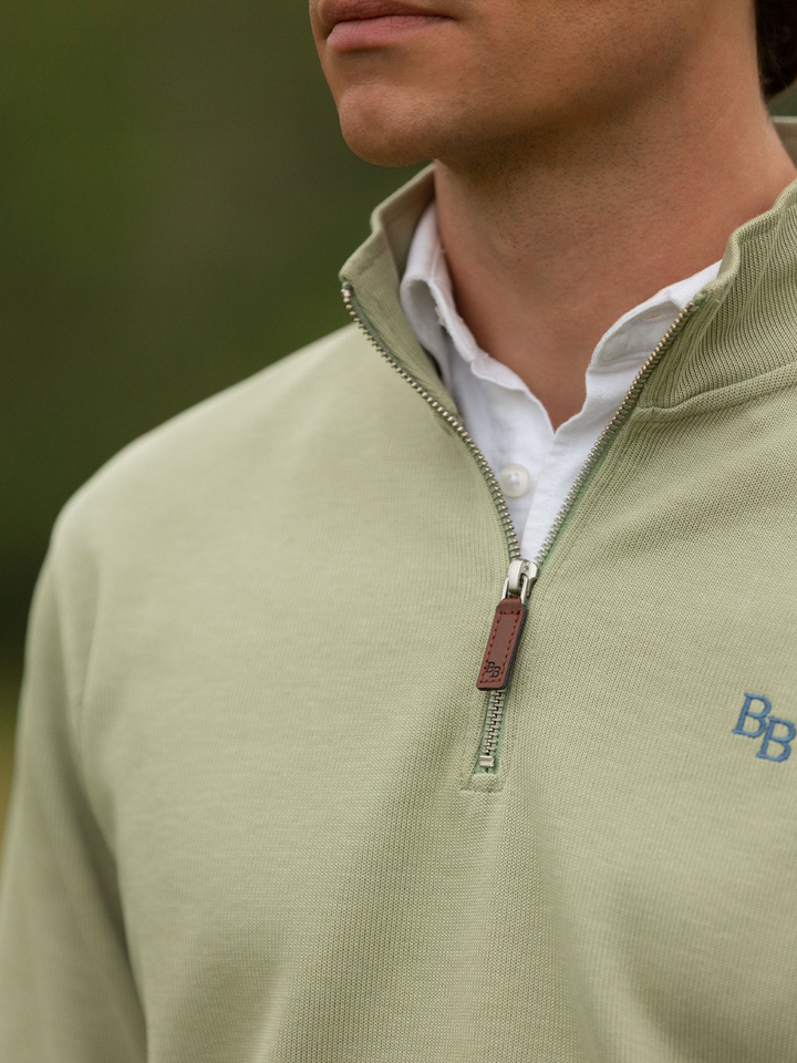 Dittisham Ribbed Unisex Quarter Zip - Moss Green