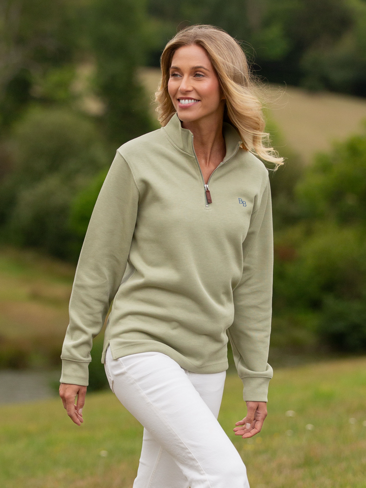 Dittisham Ribbed Unisex Quarter Zip - Moss Green