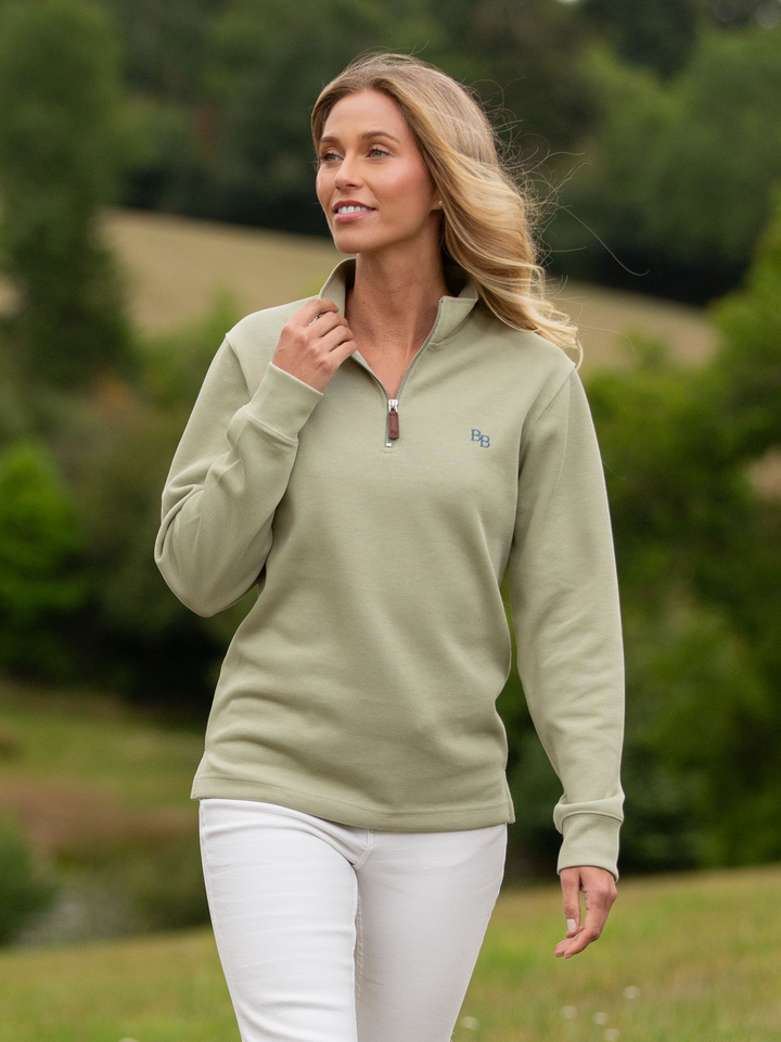 Dittisham Ribbed Unisex Quarter Zip - Moss Green