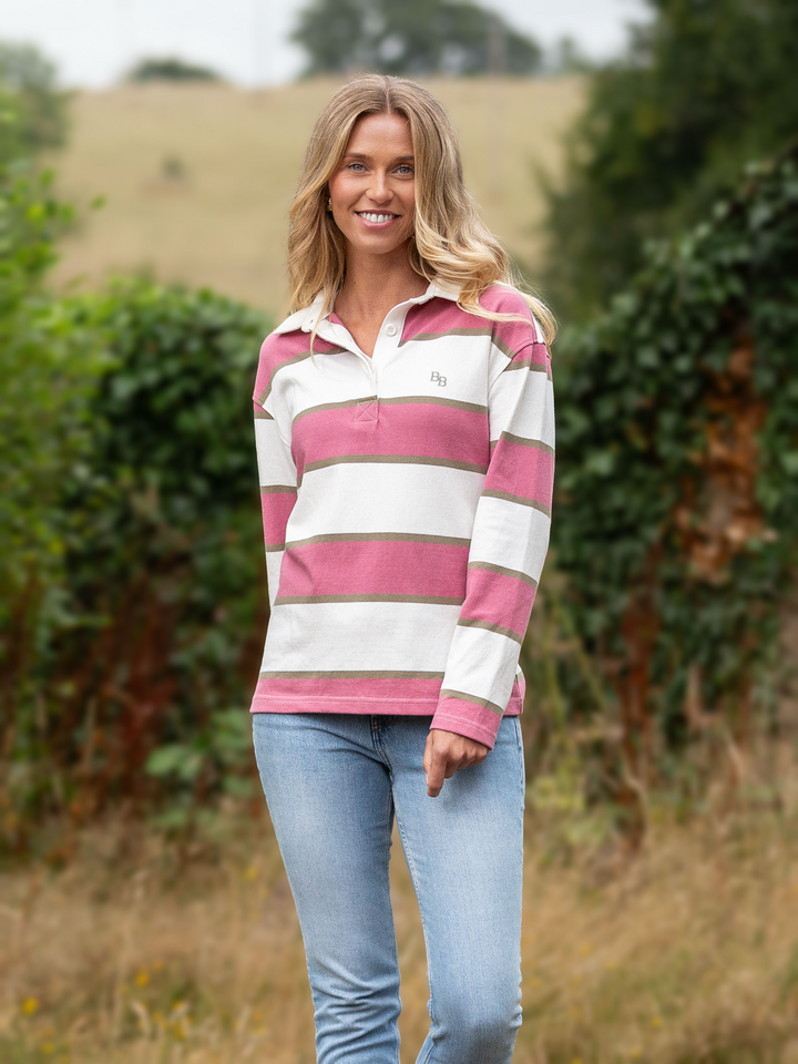 Kingston Women's Rugby Shirt - Vintage Rhubarb & Cream Stripe