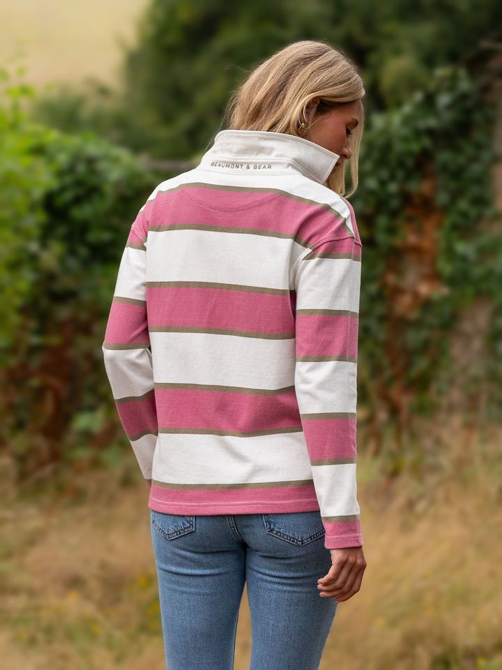Kingston Women's Rugby Shirt - Vintage Rhubarb & Cream Stripe