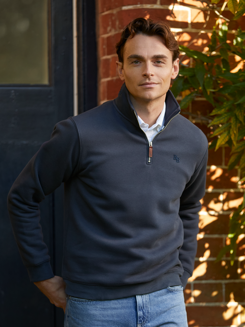 Tuckenhay Unisex Quarter Zip - Washed Navy - Beaumont & Bear