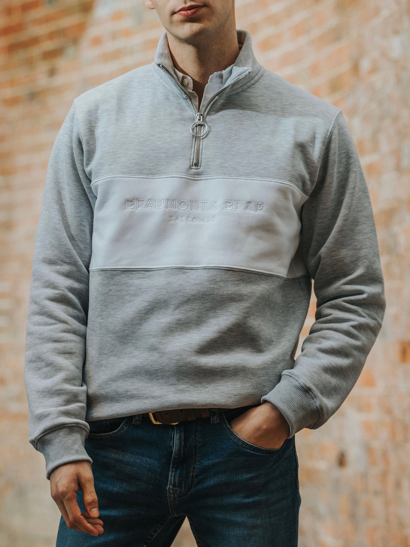 Cliff Road Unisex Quarter Zip - Grey