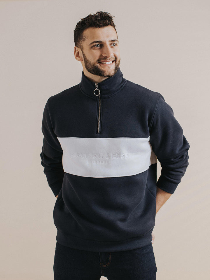Cliff Road Unisex Quarter Zip - Navy - Beaumont &amp; Bear