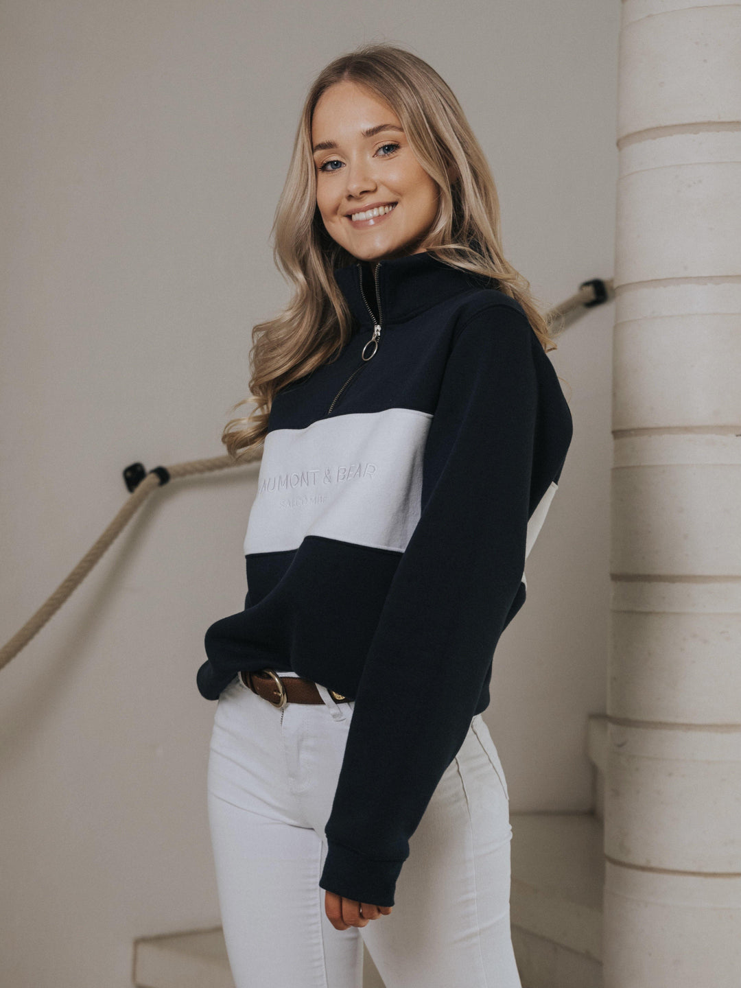 Cliff Road Unisex Quarter Zip - Navy - Beaumont &amp; Bear
